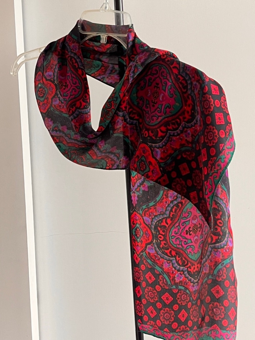 Liz Claiborne 100% Silk Scarf Stole Floral Paisley Forest Green & Wine 🍷 52"